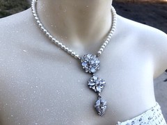 Vtg Opaline Glass Crystal Triple Drop Lariat Y Necklace