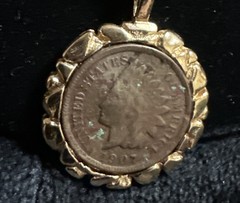 Vtg coin pendant necklace United States 1907 Copper Indian Head Penny 17” Chain