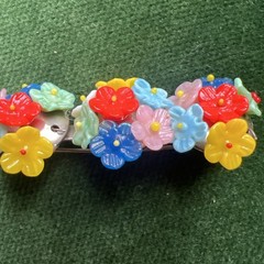 Vtg Czech Glass Flower Miriam Haskell style Brooch Multicolor *missing 2 beads