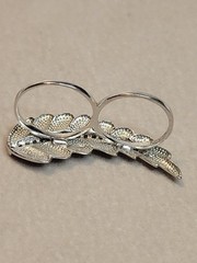 Vtg 925 Double Finger Leaf Ring CZ Accents Size 7 And Size 6 Sterling Silver
