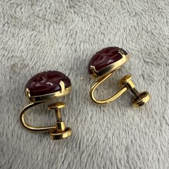 Vintage Gold Filled Scarab Screw Back Earrings Red Egyptian Revival
