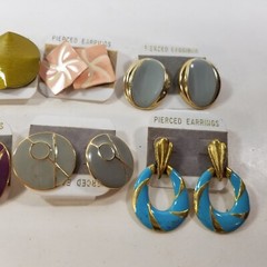 Lot of 8 Vintage 1980s 1990s Enamel Pierced Earrings Retro Set NEW On Card