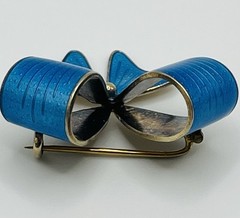 Vtg N.A Jørgensen-Norway Sterling Silver & Blue Guilloche Fish Bow Pin/Brooch