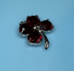 Vintage Sterling Silver- Four Leaf Clover Lucky Charm w/ Red Rhinestone Hearts