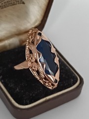 Vintage 1990-s 14 Ct Rolled Gold Sapphire Ring Size P US 7 1/2-HALLMARKED 585