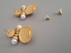 Kovonchy Faux Pearl Mogul Drop Earrings S925 Posts Gold Tone Statement