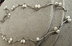 Vintage Sterling Silver Multi Pearl Dangle Bar Link Necklace