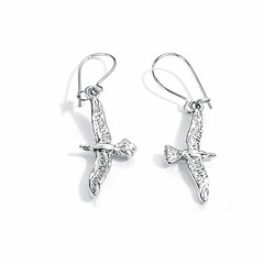 Vintage Sterling Silver Seagull Dangle Earrings | Cast Bird Design .925 | 10mm
