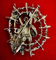 P E P Signed Knight Armor Brooch Shield Book Piece Gold Tone. Rare To Find!