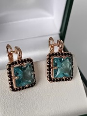 Vintage 1990-s 14 Ct Rolled Gold Aquamarine Zircons Earrings – Hallmarked 585 RG