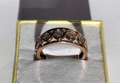 Vintage Handmade Rose Gold Ring with 35x Pavé Set Diamonds, Size O (17.35mm) 4g