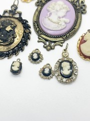 Vintage Cameo Brooch Pendant Lot of 8 Resin Gold Tone Victorian Revival