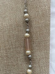 Vintage Sarah Coventry Necklace Silvertone Chain Rose Bead Gray White Faux Pearl