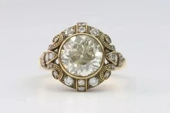 4CT Vintage Old Mine Round Bezel Lab Created Diamond Ring 14K Yellow Gold Finish