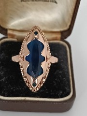 Vintage 1990-s 14 Ct Rolled Gold Sapphire Ring Size P US 7 1/2-HALLMARKED 585