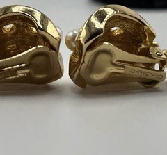 Signed Christian Dior Faux Pearl Rhinestone Gold Tone Clip On Earrings Old Stock