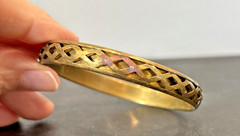 3 Brass/ Bronze Metal Bangle Bracelets w/ Pierced Patterns Designs Antique Look