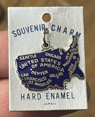 Vintage USA United States Of America Souvenir Charm Hard Enamel Blue Silver Tone