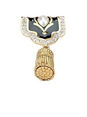 Crystalline Brooch, Black Enamel, Clear Crystal Shield Tassel Pin, Pendant L505
