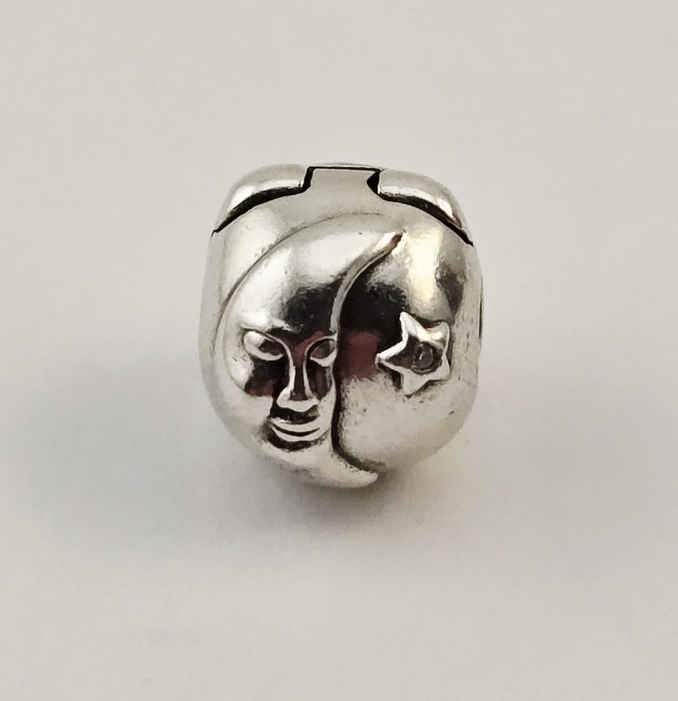 Authentic Pandora Sterling Silver Sun Moon Star Clasp Charm Bead ALE S925 3.0g