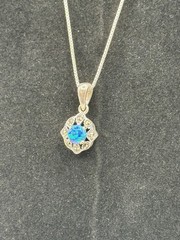 VTG: Sterling Silver925 Pendant Blue-Crafted Opal W/ Marcasite Surroundings 18”