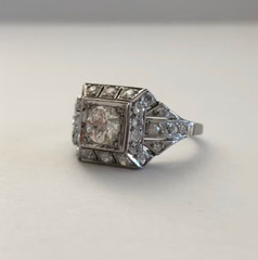 1920s Art Deco Engagement Ring Old European Cut 0.5ct Silver Antique Vintage