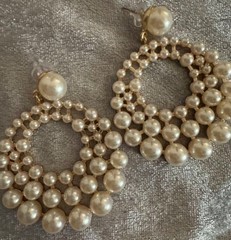 Sehuoran Large Size Zinc Alloy Faux Pearl Drop Earrings With Geometric Pendants
