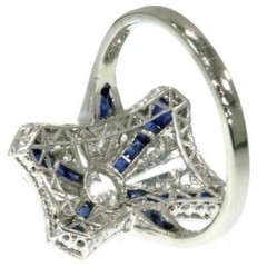 Art Deco 2Ct Sapphire & Lab Created Diamond Birthday 14K White Gold Filled Ring