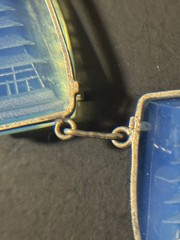 Vintage Japan Silver Pagoda Reverse Carved Opaline Glass Necklace