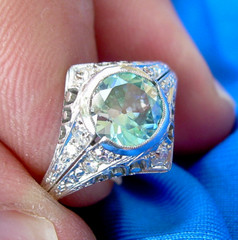 NATURAL EARTH MINED Blue Zircon DIAMOND PLATINUM ORIGINAL DECO Engagement Ring 8