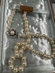 VINTAGE MAJORICA PEARL NECKLACE STERLING/RHINESTONE CLASP 18” 6MM /ORIGINAL BOX