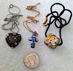 Vintage Art Glass Necklaces Pendant & Earrings Lot Various Materials Art Glass