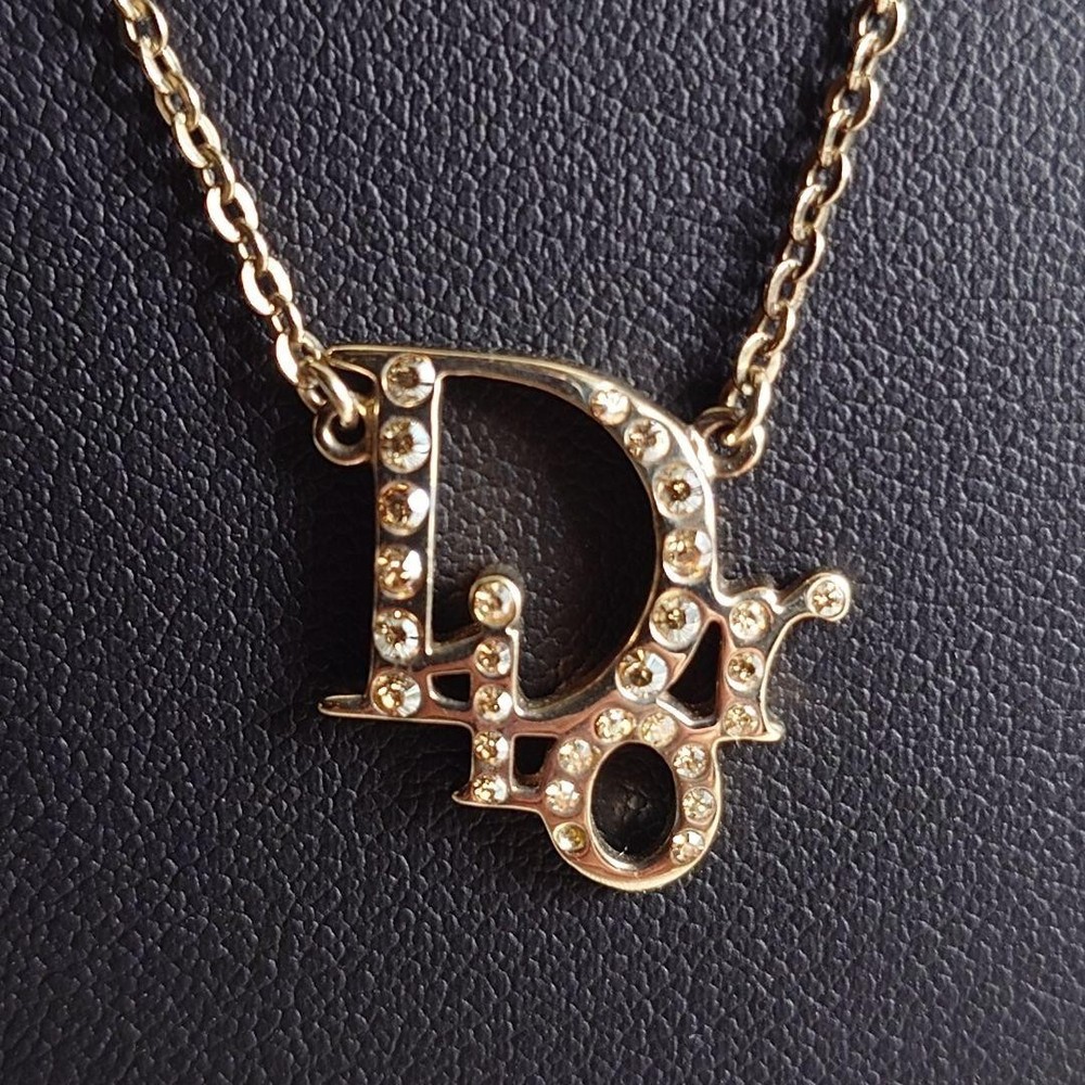 MINT vintage christian Dior gold logo neckless linestone JAPAN