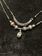 Vintage Boho Sterling Silver Beaded Baroque Pearl Necklace 18”