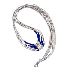Vintage Sterling Liquid Silver 925 Lapis Lazuli Beaded Necklace | 16.5″