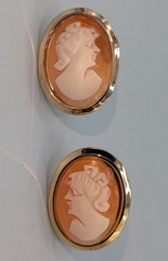 VTG Shell Cameo Set – Sterling Silver/Vermeil Brooch Earrings Victorian Revival