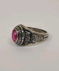 Vintage 1984 Jostens Braves Ladies Class Ring Pink Simulated Ruby White Metal 6