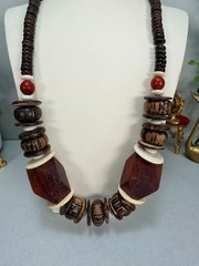 Tribal Wood Bead Necklace Coconut Shell Artisan Boho Statement