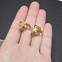 Vintage H. Stern 18K Gold Multicolor Rainbow Stones CLIP Earrings Mid Century