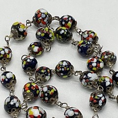 Vintage Millefiori Glass Bead Necklace Murano Style Wire Linked 22” Italy READ