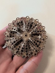 Vintage filigree Bronze Tone Brooch. UV Reactive. 2.5″