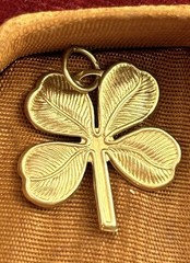 Vintage Lucky Charm Pendant Four Leaf Clover Brass Metal Jewelry Shamrock