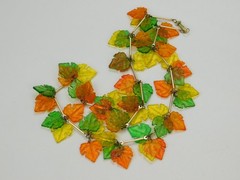 VTG Hong Kong Colorful Autumn/Fall Plastic Leaf Cha Cha Necklace & Earrings Set
