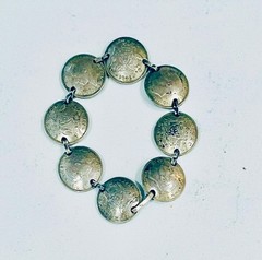 Vintage Sterling British Sixpence Coin Bracelet 1940s George VI 6.75”