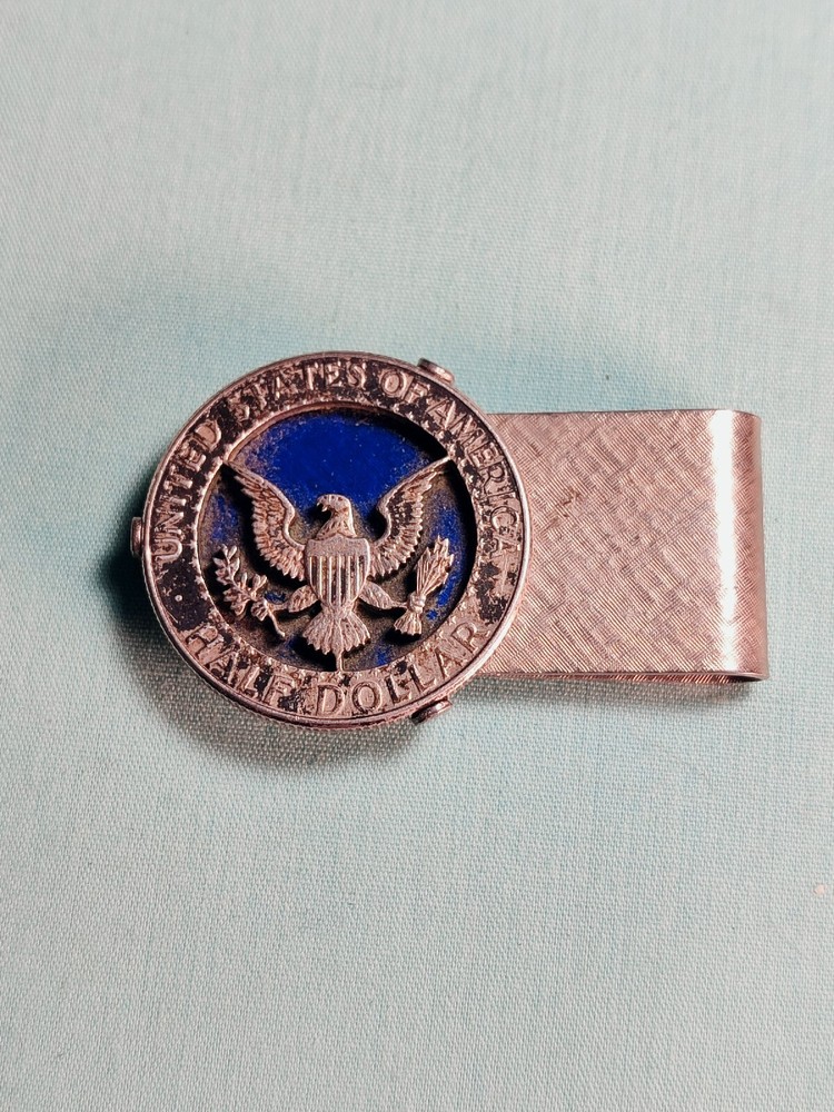 Vintage United States Half Dollar Money Clip Cut Out Coin Silver Plate
