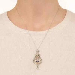 2Ct Art Deco Style Lab Created Diamond & Sapphire 14k White Gold Finish Pendant