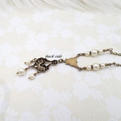 Victorian Pearl Necklace: Antique Brass Romantic Floral Handmade Vintage Jewelry