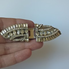 Gold Tone Clear Baguette Rhinestone Dress/Scarf Clip Set 2pc w/ Connector Bar