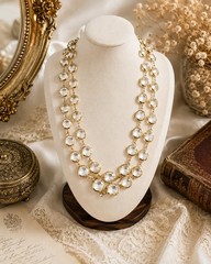 Vintage Swarovski Clear Crystal Station Necklace Gold Tone Open Back Bezel 34”