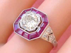 Art Deco Style 2Ct Lab-Created Diamond Ruby Halo Cocktail Ring 14k White Gold FN